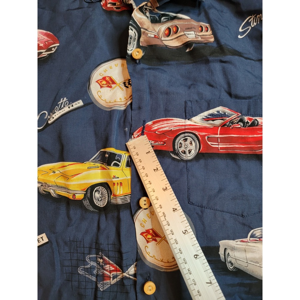 Paradise Found Corvette Hawaiian Shirt Mens L‎ Navy Blue Excellent GM Stingray - Picture 7 of 8